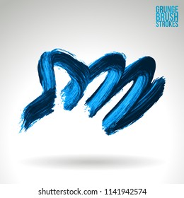 Blue brush stroke and texture. Grunge vector abstract hand - painted element. Underline and border design.