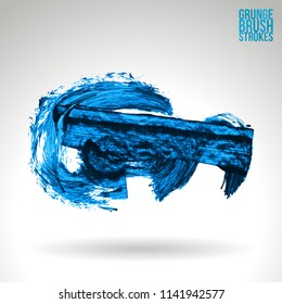 Blue brush stroke and texture. Grunge vector abstract hand - painted element. Underline and border design.