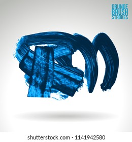 Blue brush stroke and texture. Grunge vector abstract hand - painted element. Underline and border design.