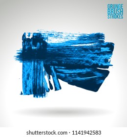 Blue brush stroke and texture. Grunge vector abstract hand - painted element. Underline and border design.