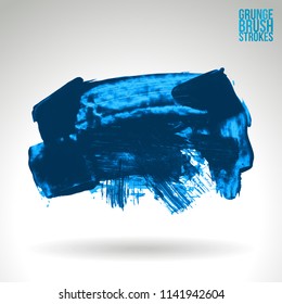Blue brush stroke and texture. Grunge vector abstract hand - painted element. Underline and border design.