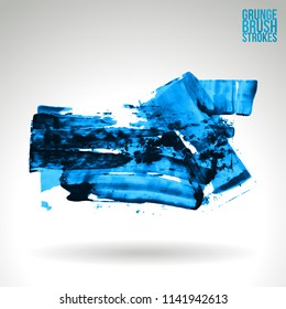 Blue brush stroke and texture. Grunge vector abstract hand - painted element. Underline and border design.