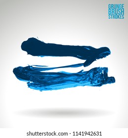 Blue brush stroke and texture. Grunge vector abstract hand - painted element. Underline and border design.