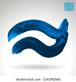 Blue brush stroke and texture. Grunge vector abstract hand - painted element. Underline and border design.