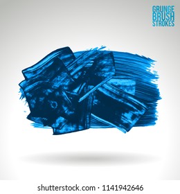 Blue brush stroke and texture. Grunge vector abstract hand - painted element. Underline and border design.
