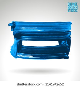 Blue brush stroke and texture. Grunge vector abstract hand - painted element. Underline and border design.