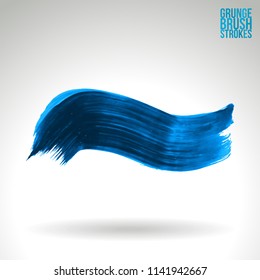 Blue brush stroke and texture. Grunge vector abstract hand - painted element. Underline and border design.