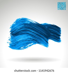 Blue brush stroke and texture. Grunge vector abstract hand - painted element. Underline and border design.