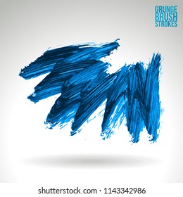 Blue brush stroke and texture. Grunge vector abstract hand - painted element. Underline and border design.