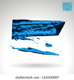 Blue brush stroke and texture. Grunge vector abstract hand - painted element. Underline and border design.