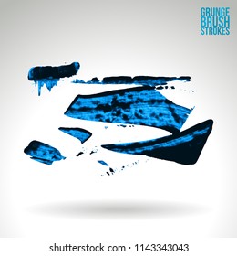 Blue brush stroke and texture. Grunge vector abstract hand - painted element. Underline and border design.