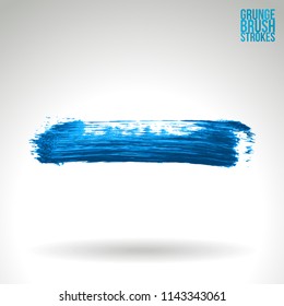 Blue brush stroke and texture. Grunge vector abstract hand - painted element. Underline and border design.