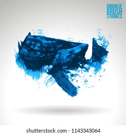 Blue brush stroke and texture. Grunge vector abstract hand - painted element. Underline and border design.