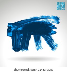 Blue brush stroke and texture. Grunge vector abstract hand - painted element. Underline and border design.
