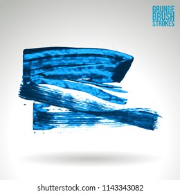 Blue brush stroke and texture. Grunge vector abstract hand - painted element. Underline and border design.