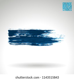 Blue brush stroke and texture. Grunge vector abstract hand - painted element. Underline and border design.