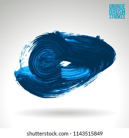 Blue brush stroke and texture. Grunge vector abstract hand - painted element. Underline and border design.