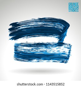 Blue brush stroke and texture. Grunge vector abstract hand - painted element. Underline and border design.
