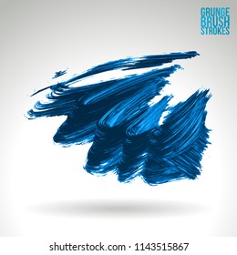 Blue brush stroke and texture. Grunge vector abstract hand - painted element. Underline and border design.