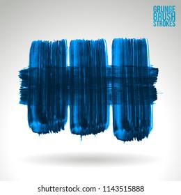 Blue brush stroke and texture. Grunge vector abstract hand - painted element. Underline and border design.