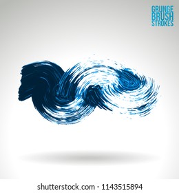Blue brush stroke and texture. Grunge vector abstract hand - painted element. Underline and border design.