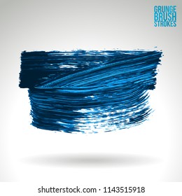 Blue brush stroke and texture. Grunge vector abstract hand - painted element. Underline and border design.