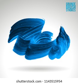 Blue brush stroke and texture. Grunge vector abstract hand - painted element. Underline and border design.