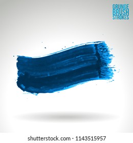 Blue brush stroke and texture. Grunge vector abstract hand - painted element. Underline and border design.