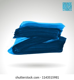 Blue brush stroke and texture. Grunge vector abstract hand - painted element. Underline and border design.