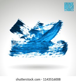 Blue brush stroke and texture. Grunge vector abstract hand - painted element. Underline and border design.