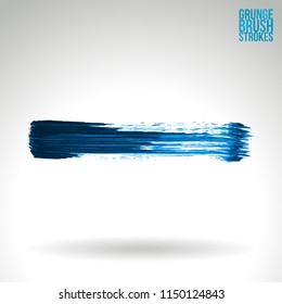 Blue brush stroke and texture. Grunge vector abstract hand - painted element. Underline and border design.