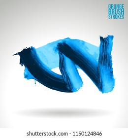Blue brush stroke and texture. Grunge vector abstract hand - painted element. Underline and border design.