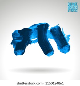 Blue brush stroke and texture. Grunge vector abstract hand - painted element. Underline and border design.