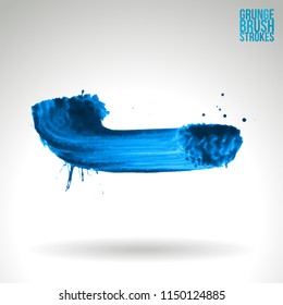 Blue brush stroke and texture. Grunge vector abstract hand - painted element. Underline and border design.