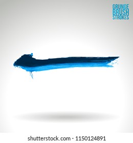 Blue brush stroke and texture. Grunge vector abstract hand - painted element. Underline and border design.