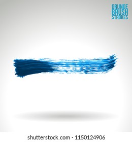 Blue brush stroke and texture. Grunge vector abstract hand - painted element. Underline and border design.