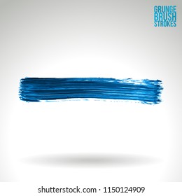 Blue brush stroke and texture. Grunge vector abstract hand - painted element. Underline and border design.