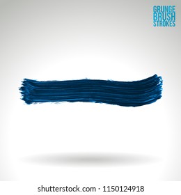 Blue brush stroke and texture. Grunge vector abstract hand - painted element. Underline and border design.