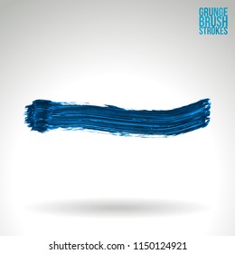 Blue brush stroke and texture. Grunge vector abstract hand - painted element. Underline and border design.