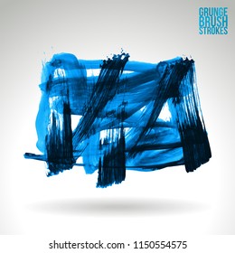 Blue brush stroke and texture. Grunge vector abstract hand - painted element. Underline and border design.