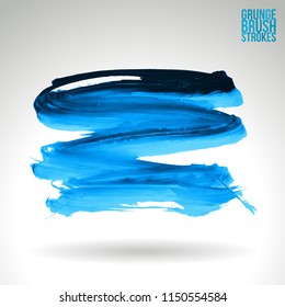 Blue brush stroke and texture. Grunge vector abstract hand - painted element. Underline and border design.