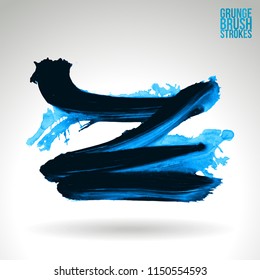 Blue brush stroke and texture. Grunge vector abstract hand - painted element. Underline and border design.