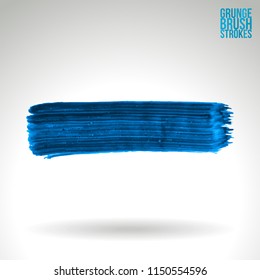 Blue brush stroke and texture. Grunge vector abstract hand - painted element. Underline and border design.