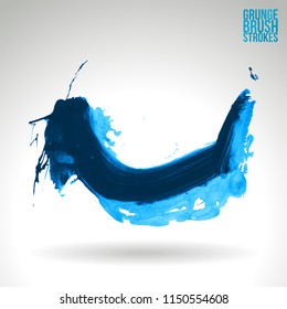 Blue brush stroke and texture. Grunge vector abstract hand - painted element. Underline and border design.