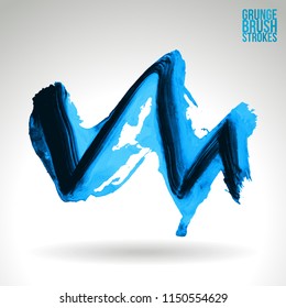 Blue brush stroke and texture. Grunge vector abstract hand - painted element. Underline and border design.
