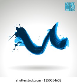 Blue brush stroke and texture. Grunge vector abstract hand - painted element. Underline and border design.