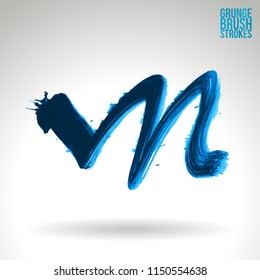 Blue brush stroke and texture. Grunge vector abstract hand - painted element. Underline and border design.