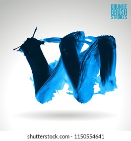 Blue brush stroke and texture. Grunge vector abstract hand - painted element. Underline and border design.