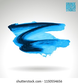 Blue brush stroke and texture. Grunge vector abstract hand - painted element. Underline and border design.