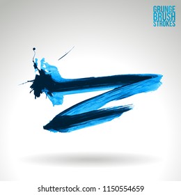 Blue brush stroke and texture. Grunge vector abstract hand - painted element. Underline and border design.